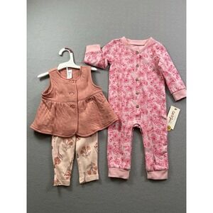 Carters / Cat & Jack 6 Months Baby Girl Lot Shirt/Pants Set & Sleeper Pink Peach
